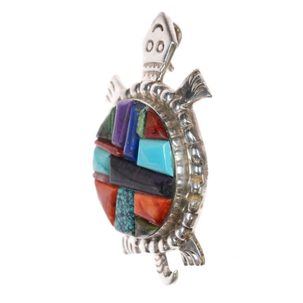 Alvin Yellowhorse Navajo sterling sugilite, turquoise cobblestone turtle pendant