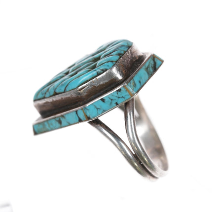 sz9.5 Vintage Native American sterling cobblestone turquoise inlaid ring