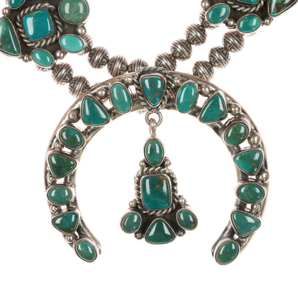 Ray Bennett Navajo Sterling high grade turquoise squash blossom necklace