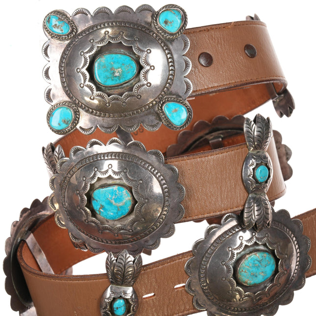 1970's Jim Wilson Navajo sterling turquoise shadowbox butterfly concho belt