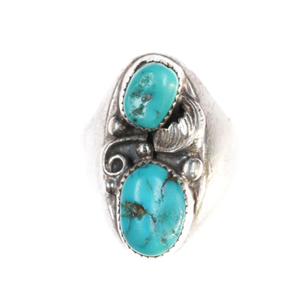 sz9.25 Vintage Navajo sterling and double turquoise ring