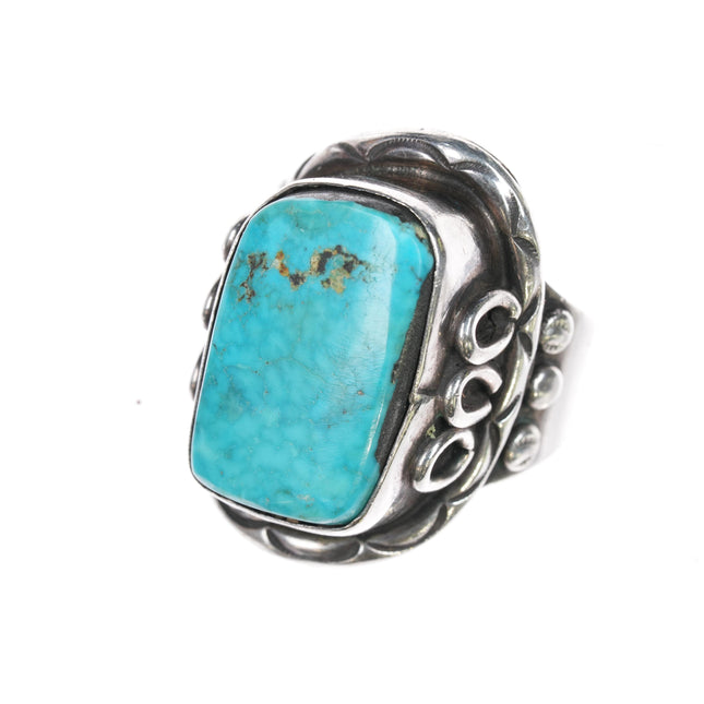 Sz9.75 60's-70's Vintage Native American sterling and turquoise ring