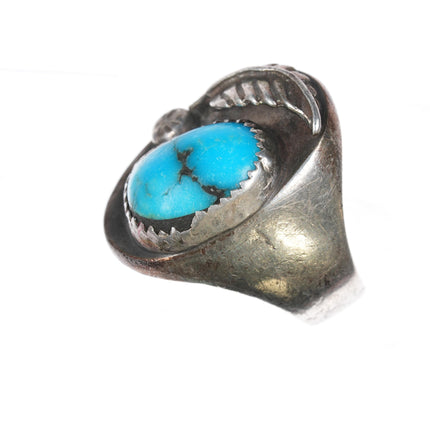 sz9 Vintage Navajo sterling turquoise ring with feather