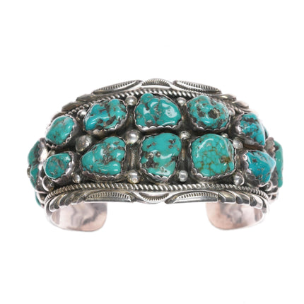 7" c1980's T Navajo sterling turquoise nugget cuff bracelet