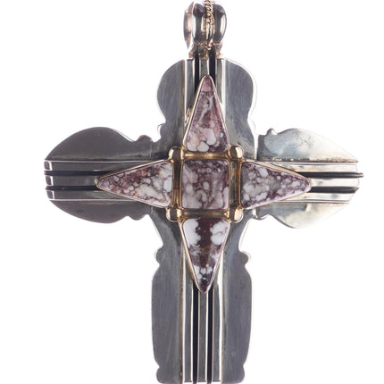 Huge Orville Tsinnie 14k/Sterling Wild Horse 2 sided cross pendant