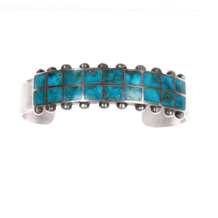 6.75" c1950's Zuni Blue gem turquoise sterling channel inlay cuff bracelet