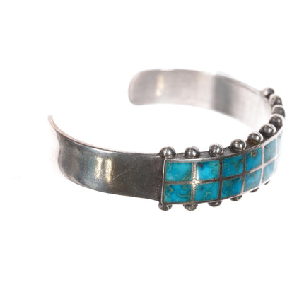 6.75" c1950's Zuni Blue gem turquoise sterling channel inlay cuff bracelet