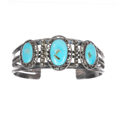 6.5" 40's-50's Native American silver cuff bracelet with nice turquoise