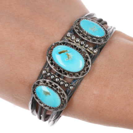 6.5" 40's-50's Native American silver cuff bracelet with nice turquoise