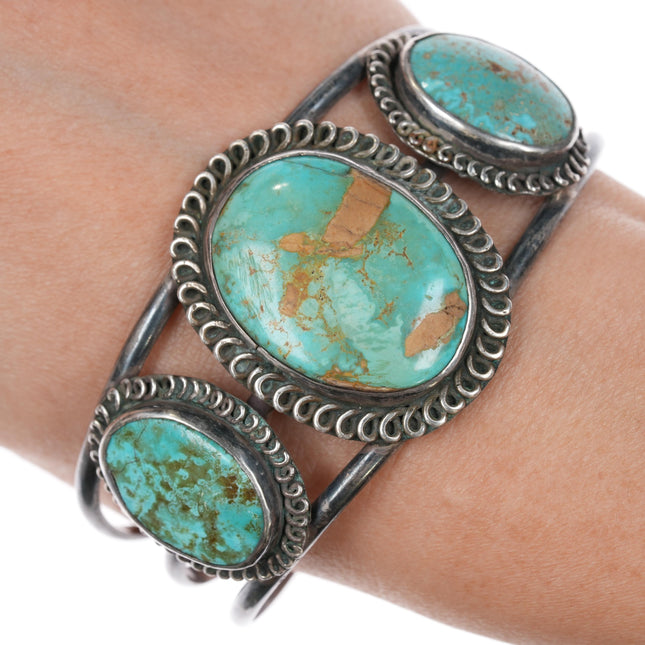 7" 50's-60's Navajo sterling Hachita turquoise cuff bracelet JG