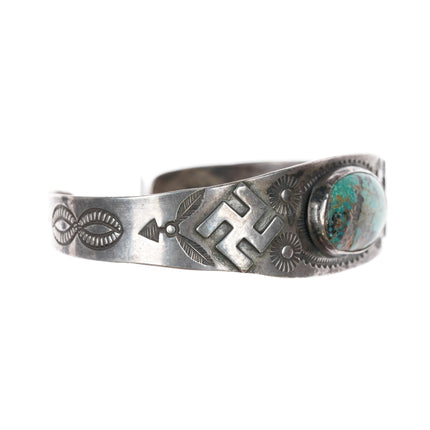 6.25" c1930's Navajo silver Whirling Logs cuff bracelet with turquoise