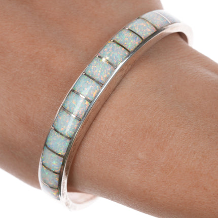 6.75" Emery Lalacita Zuni sterling synthetic opal inlay cuff bracelet