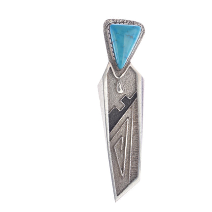 Kee Nez Navajo Tufa cast sterling modernist pendant/pin with turquoise