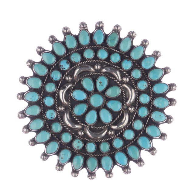 Large 40's-50's Zuni Ondelacy Family Turquoise cluster pin/pendant