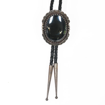 Marie Yazzie Navajo sterling hematite bolo tie