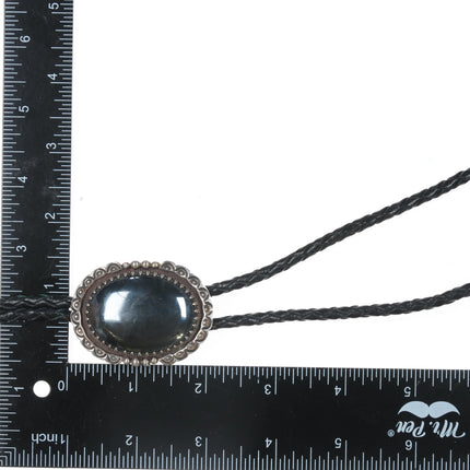 Marie Yazzie Navajo sterling hematite bolo tie