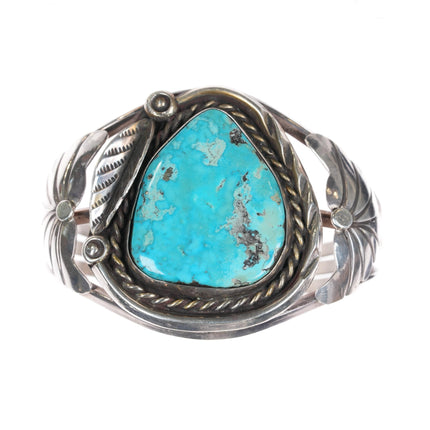 6.25" Vintage Navajo sterling cuff bracelet with large turquoise