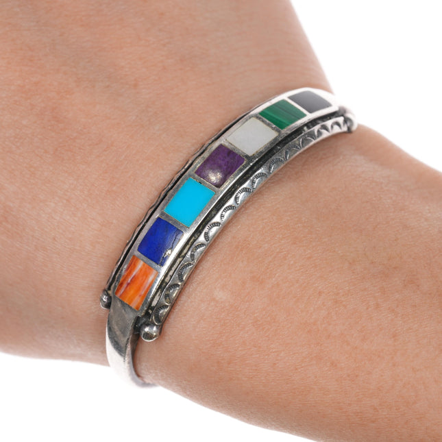 5 5/8" 50's-60's Zuni Multi-stone inlay sterling cuff bracelet