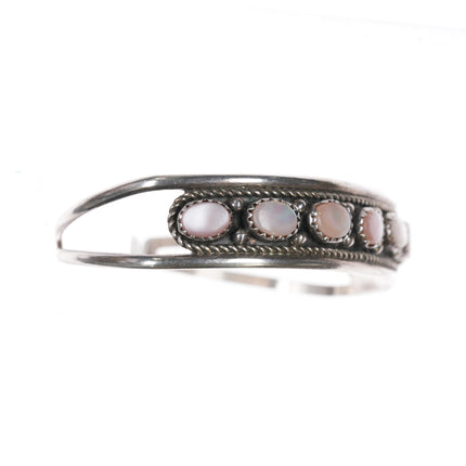 6.5" 70's-80's D Native American Sterling pink mother of pearl cuff bracelet