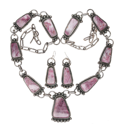 Aaron Tallis Navajo sterling purple spiny oyster necklace and earrings set