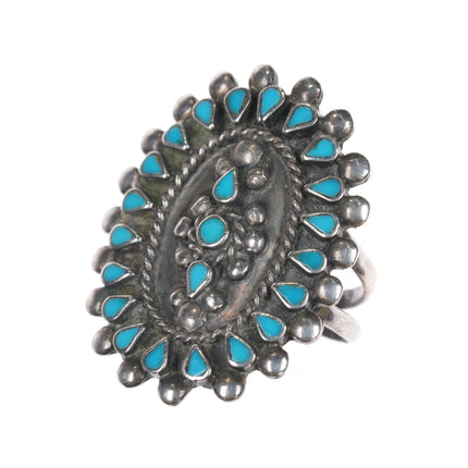 sz7.75 Vintage Zuni sterling flush inlay turquoise ring