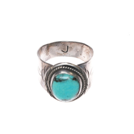 sz13 Blue Diamond Turquoise Vintage J Native American sterling ring