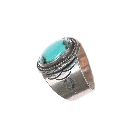 sz13 Blue Diamond Turquoise Vintage J Native American sterling ring