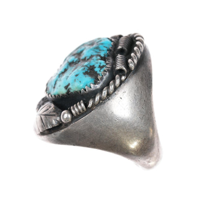 sz10 Vintage Native American sterling ring with turquoise nugget