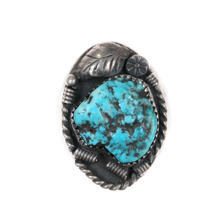 sz10 Vintage Native American sterling ring with turquoise nugget