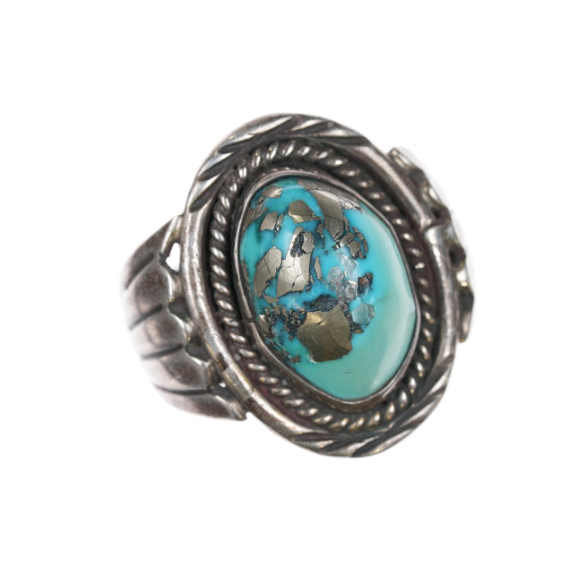 sz10 Vintage Native American sterling ring with pyrite turquoise