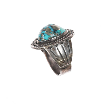 sz10 Vintage Native American sterling ring with pyrite turquoise