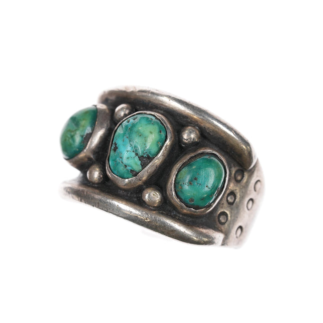 sz13 Large Vintage Native American sterling turquoise row ring