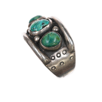 sz13 Large Vintage Native American sterling turquoise row ring