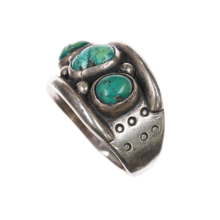 sz13 Large Vintage Native American sterling turquoise row ring