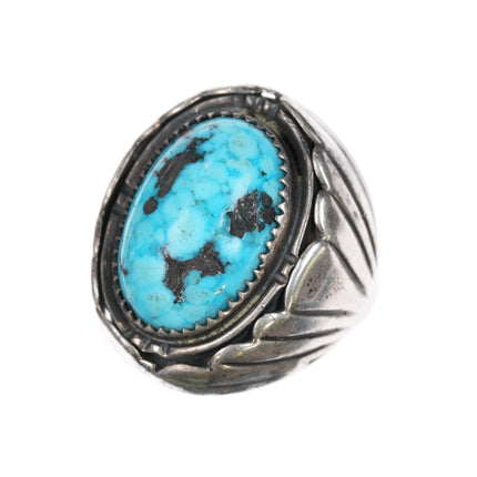 sz10 Tim Kee Whitman Navajo large sterling and turquoise ring