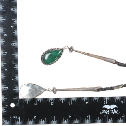 Large Vintage Sterling Malachite bolo tie with fancy tips