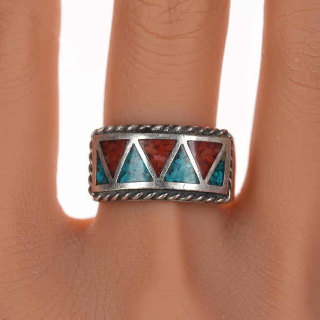 sz10.75 70's Navajo Sterling chip inlay ring