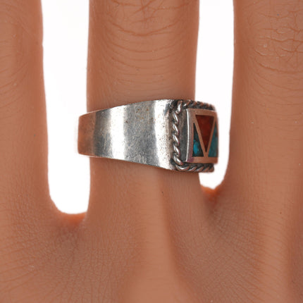 sz10.75 70's Navajo Sterling chip inlay ring