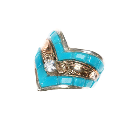 sz9 1980's S Ray Navajo Sterling, turquoise, cz ring