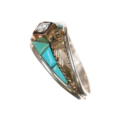 sz14 1980's S Ray Navajo Sterling, turquoise, cz ring