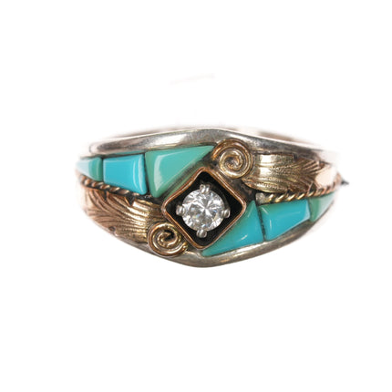 sz14 1980's S Ray Navajo Sterling, turquoise, cz ring