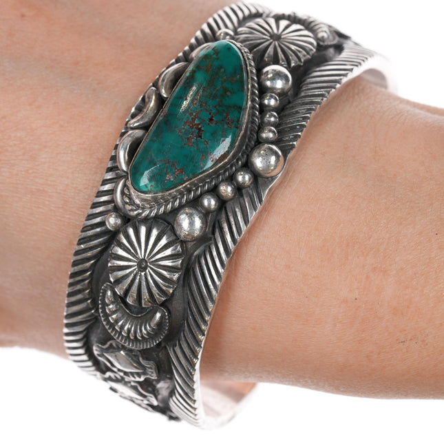 7 3/8" Roland Dixon Navajo sterling high grade turquoise cuff bracelet