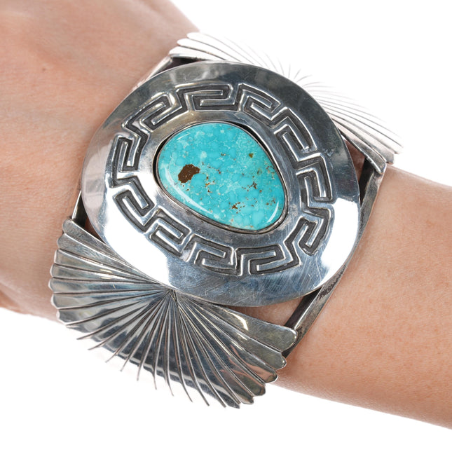 7 1/8" c1975 Notah Johnson Scottsdale AZ Sterling and turquoise cuff bracelet