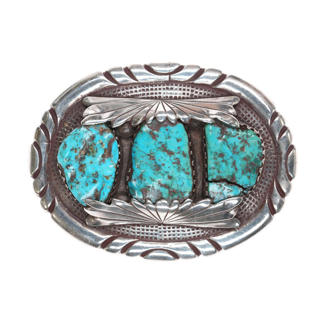 c1960's Robert and Bernice Leekya Zuni Sterling and turquoise belt buckle