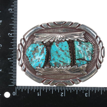 c1960's Robert and Bernice Leekya Zuni Sterling and turquoise belt buckle