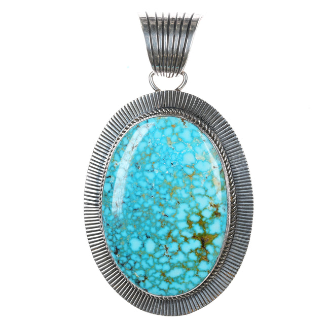 Huge Albert Jake Navajo High Grade Kingman turquoise sterling pendant