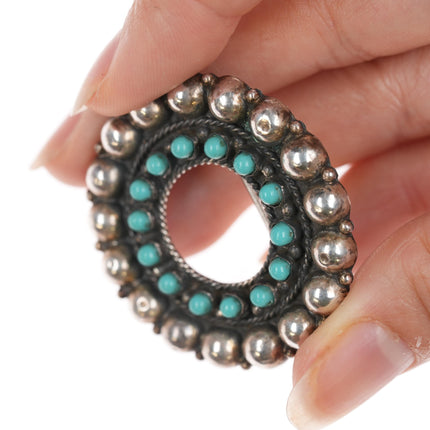 Vintage Mexican modernist sterling turquoise snake eye ring pin