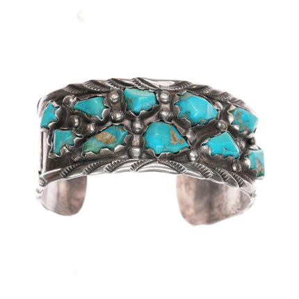 6.25" Vintage Zuni sterling carved turquoise cuff bracelet