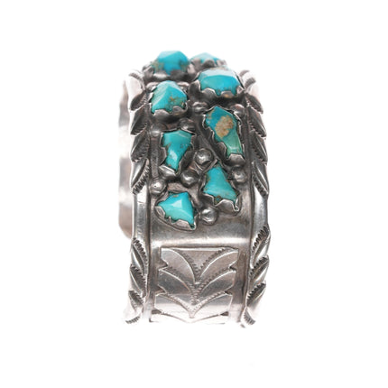 6.25" Vintage Zuni sterling carved turquoise cuff bracelet