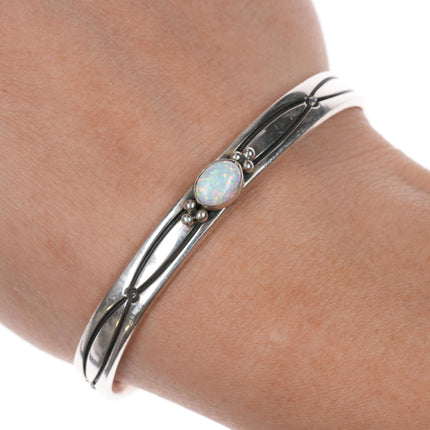 6 3/8" Steven Apachito Navajo sterling opal cuff bracelet